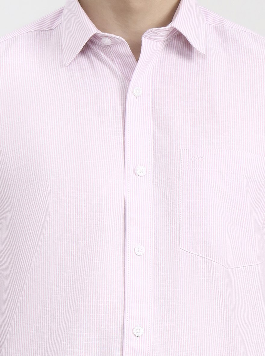 Pink Striped Tailored Fit Semi Casual Shirt | JadeBlue