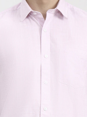 Pink Striped Tailored Fit Semi Casual Shirt | JadeBlue