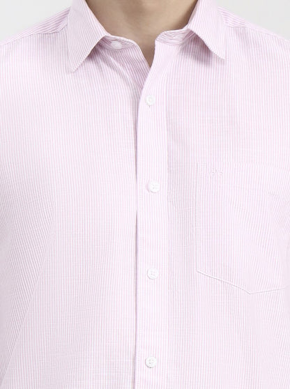 Pink Striped Tailored Fit Semi Casual Shirt | JadeBlue