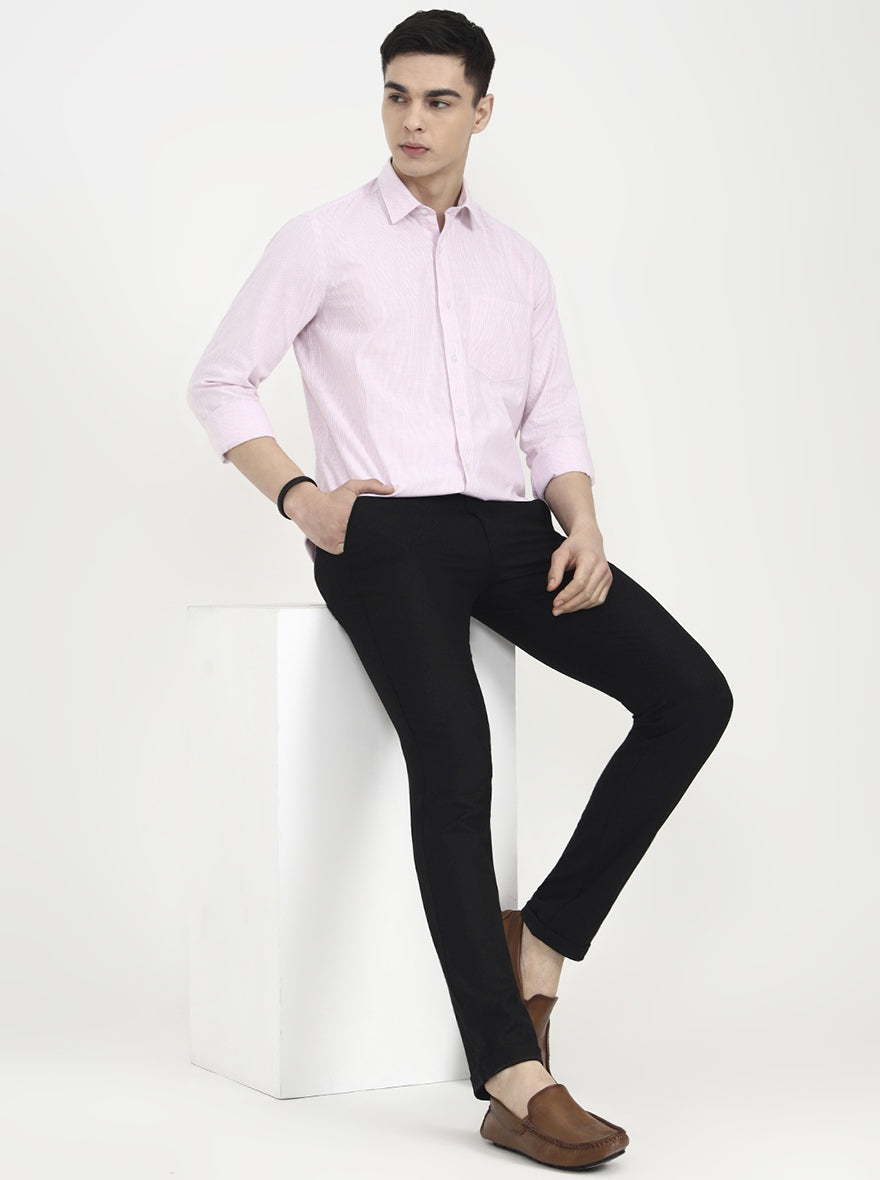 Pink Striped Tailored Fit Semi Casual Shirt | JadeBlue