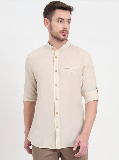 Beige Solid Slim Fit Casual Shirt | JadeBlue