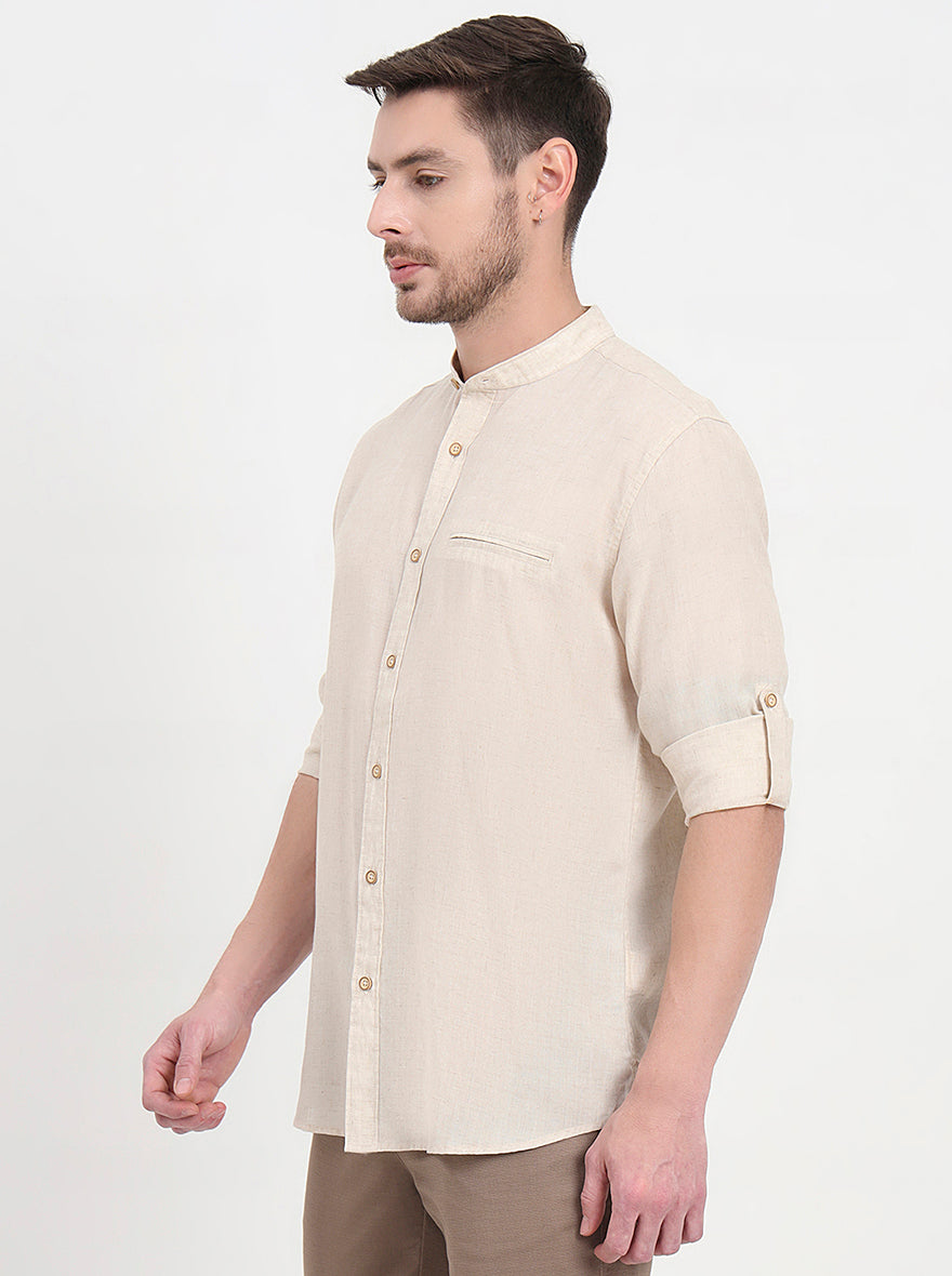 Beige Solid Slim Fit Casual Shirt | JadeBlue