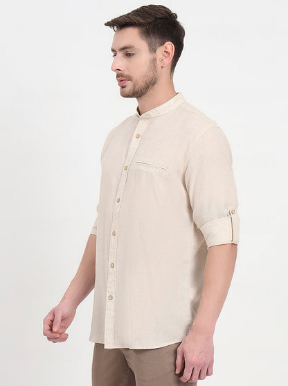 Beige Solid Slim Fit Casual Shirt | JadeBlue