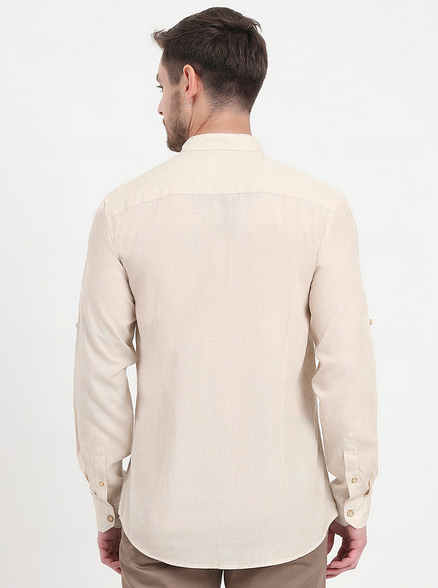 Beige Solid Slim Fit Casual Shirt | JadeBlue