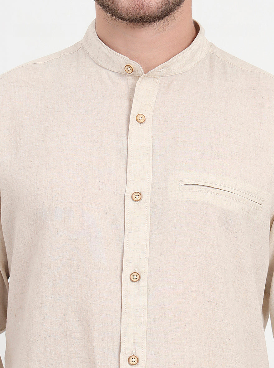 Beige Solid Slim Fit Casual Shirt | JadeBlue