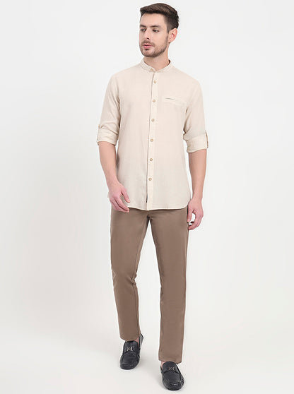 Beige Solid Slim Fit Casual Shirt | JadeBlue