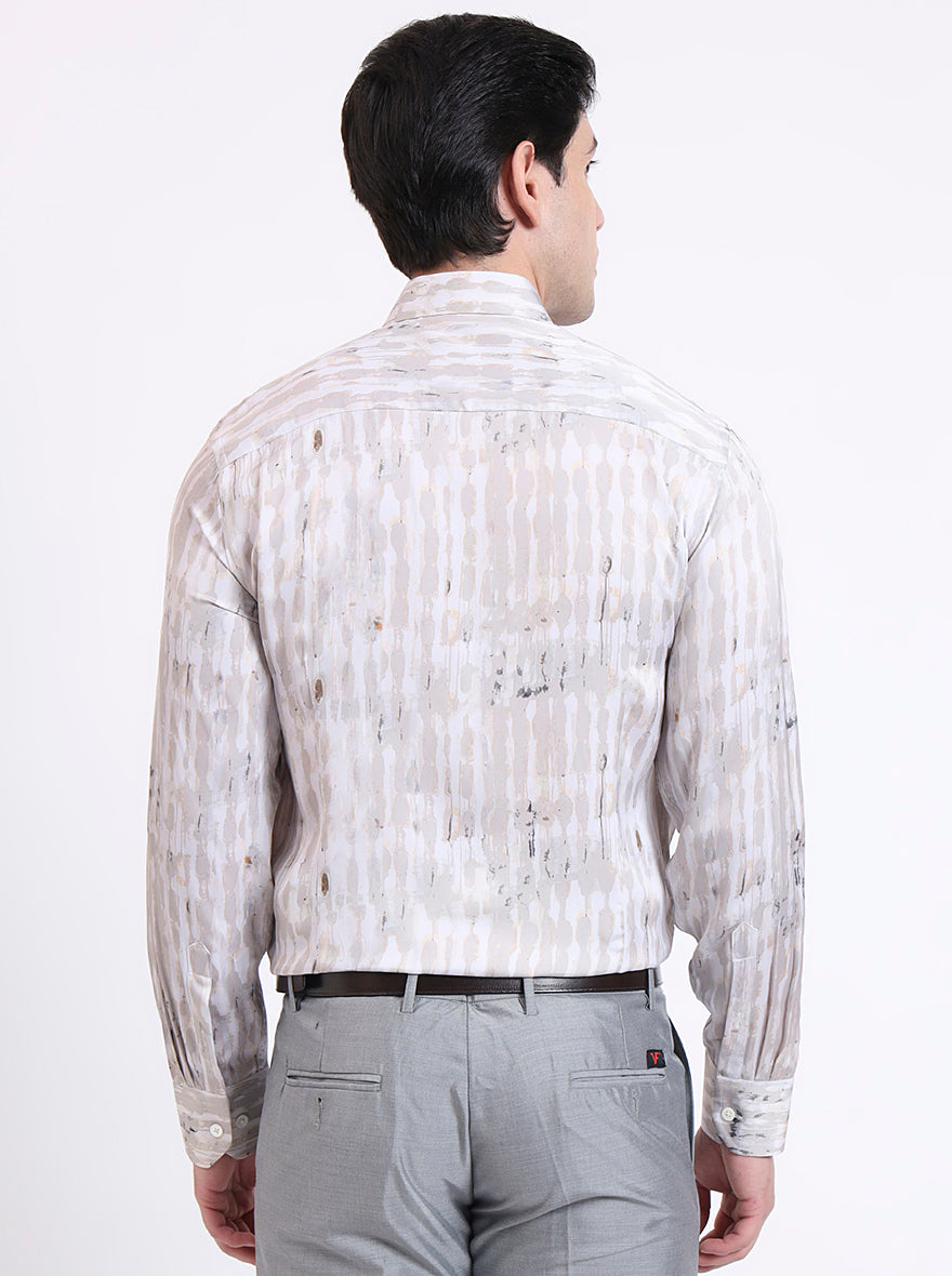 Cream Printed Slim Fit Party Wear Shirt | JadeBlue Super Luxe