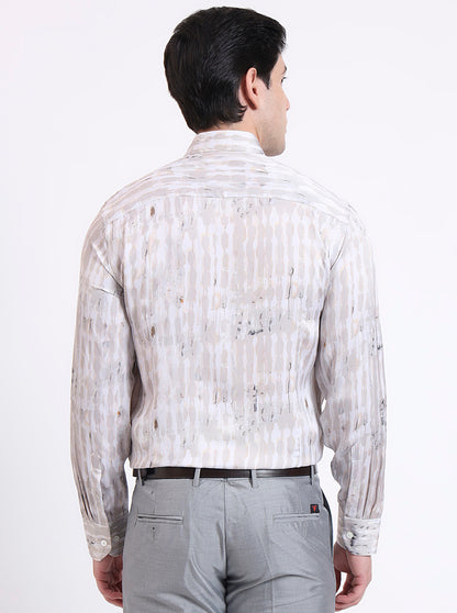 Cream Printed Slim Fit Party Wear Shirt | JadeBlue Super Luxe