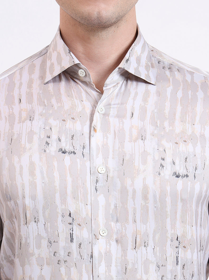 Cream Printed Slim Fit Party Wear Shirt | JadeBlue Super Luxe