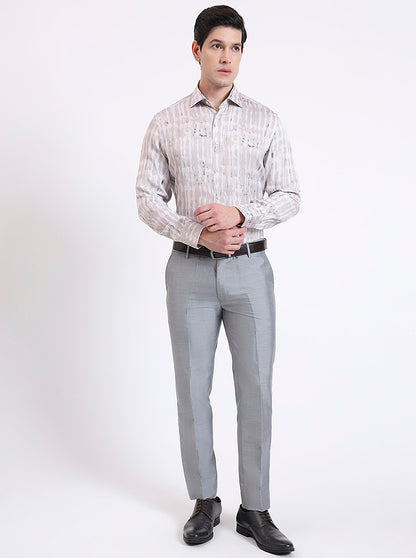 Cream Printed Slim Fit Party Wear Shirt | JadeBlue Super Luxe
