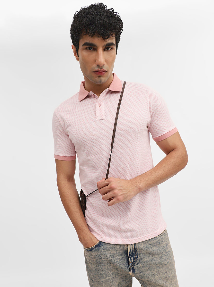 Rose Melange Jacquard Slim Fit Polo T-Shirt | Greenfibre