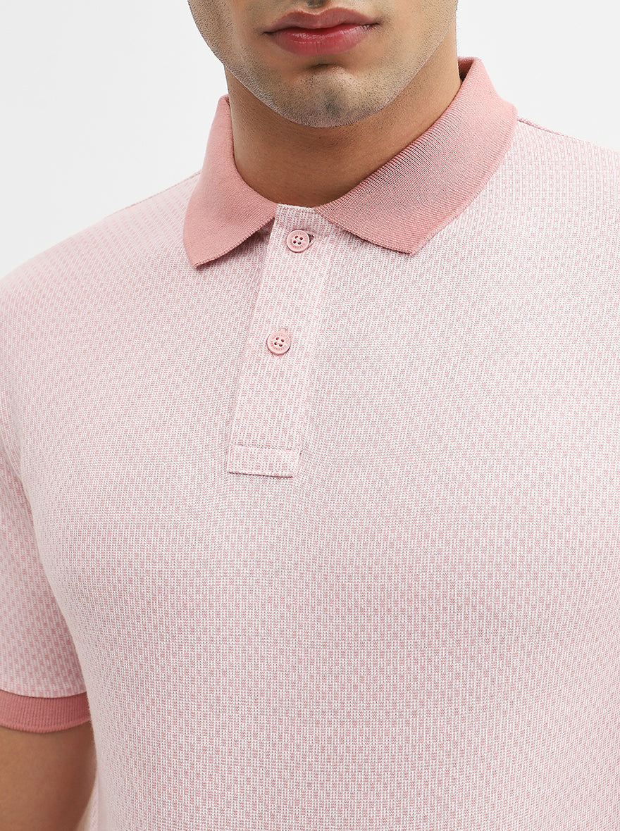 Rose Melange Jacquard Slim Fit Polo T-Shirt | Greenfibre