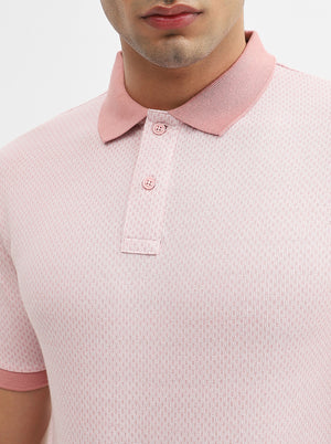 Rose Melange Jacquard Slim Fit Polo T-Shirt | Greenfibre