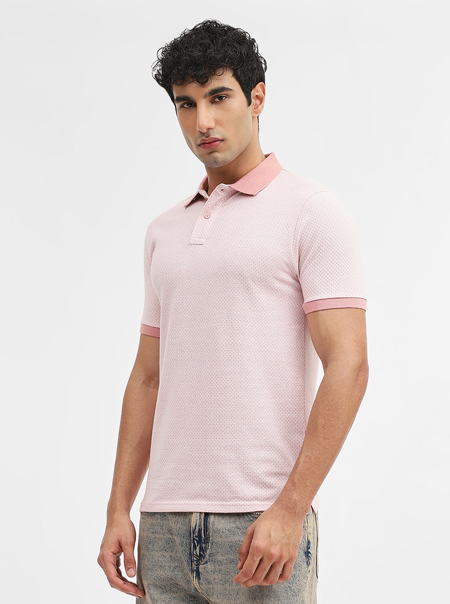 Rose Melange Jacquard Slim Fit Polo T-Shirt | Greenfibre