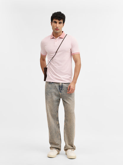 Rose Melange Jacquard Slim Fit Polo T-Shirt | Greenfibre