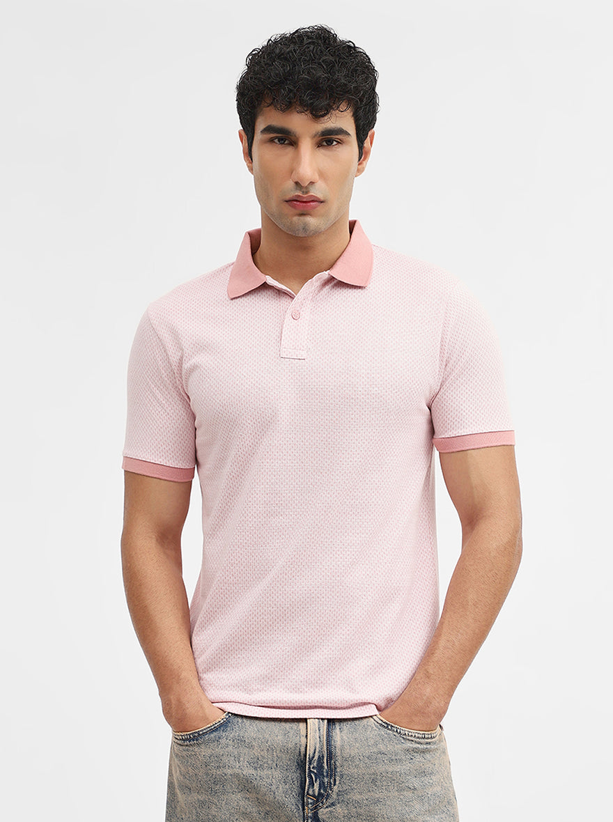 Rose Melange Jacquard Slim Fit Polo T-Shirt | Greenfibre