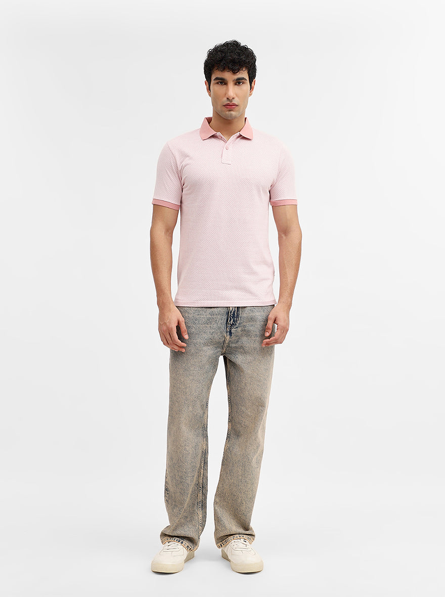 Rose Melange Jacquard Slim Fit Polo T-Shirt | Greenfibre