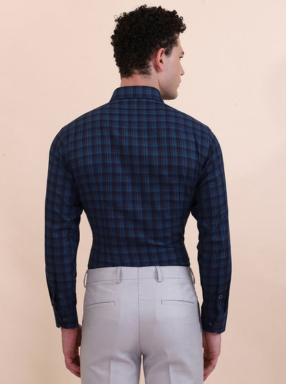 Blue Checked Slim Fit Formal Shirt | Greenfibre