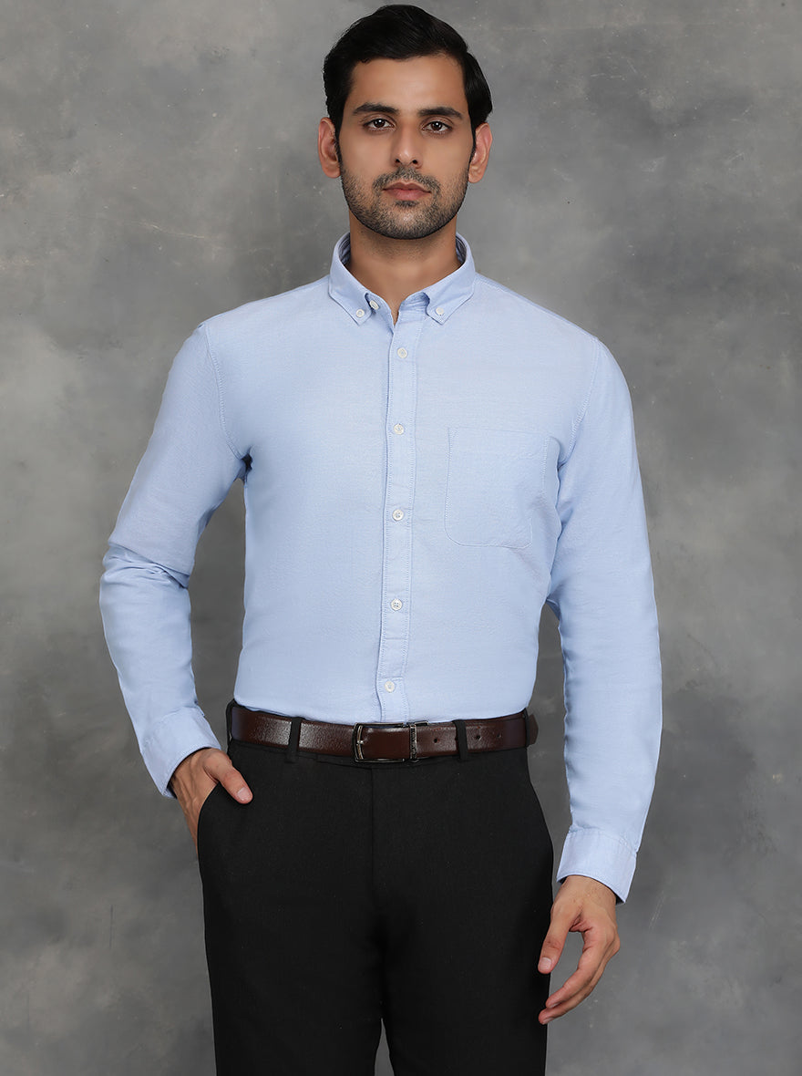 Light Blue Solid Slim Fit Casual Shirt | JadeBlue
