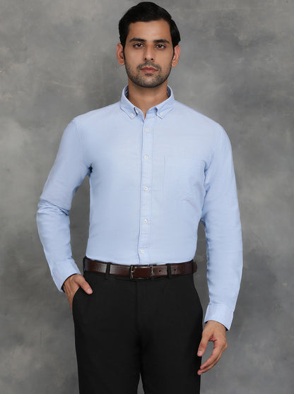 Light Blue Solid Slim Fit Casual Shirt | JadeBlue