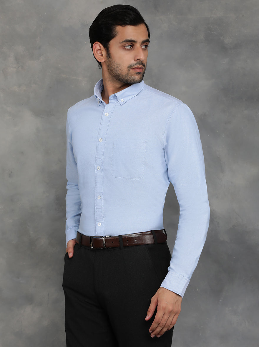Light Blue Solid Slim Fit Casual Shirt | JadeBlue