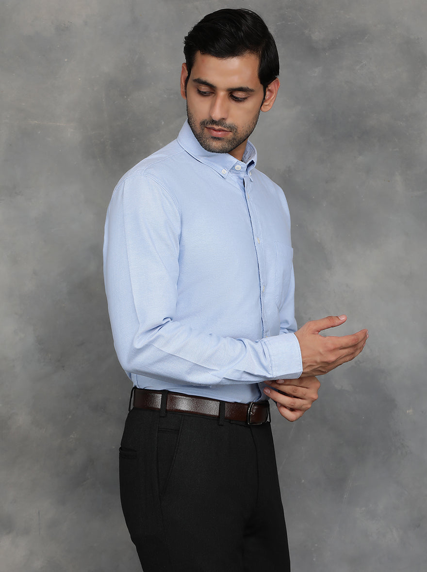 Light Blue Solid Slim Fit Casual Shirt | JadeBlue