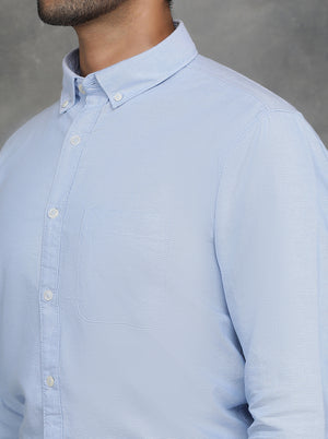Light Blue Solid Slim Fit Casual Shirt | JadeBlue