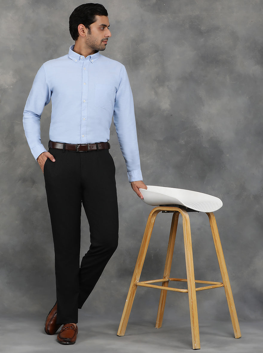 Light Blue Solid Slim Fit Casual Shirt | JadeBlue