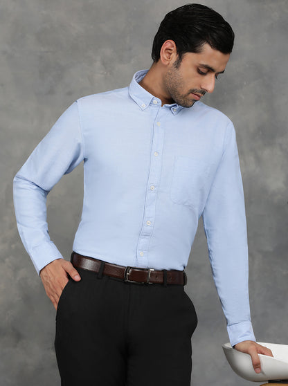 Light Blue Solid Slim Fit Casual Shirt | JadeBlue
