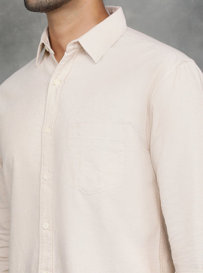 Beige Solid Slim Fit Casual Shirt | GreenFibre
