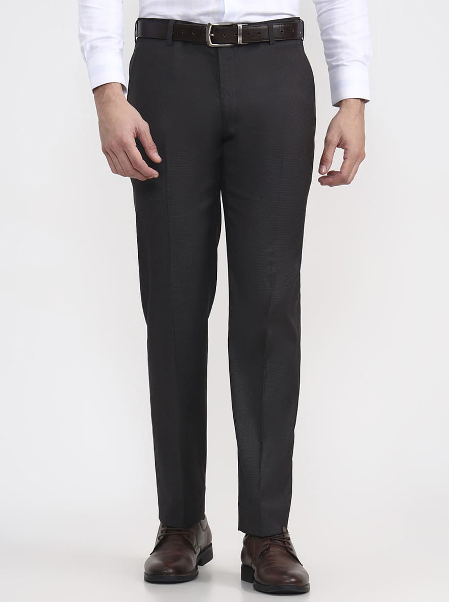 Grey Solid Regular Fit Formal Trouser | JadeBlue