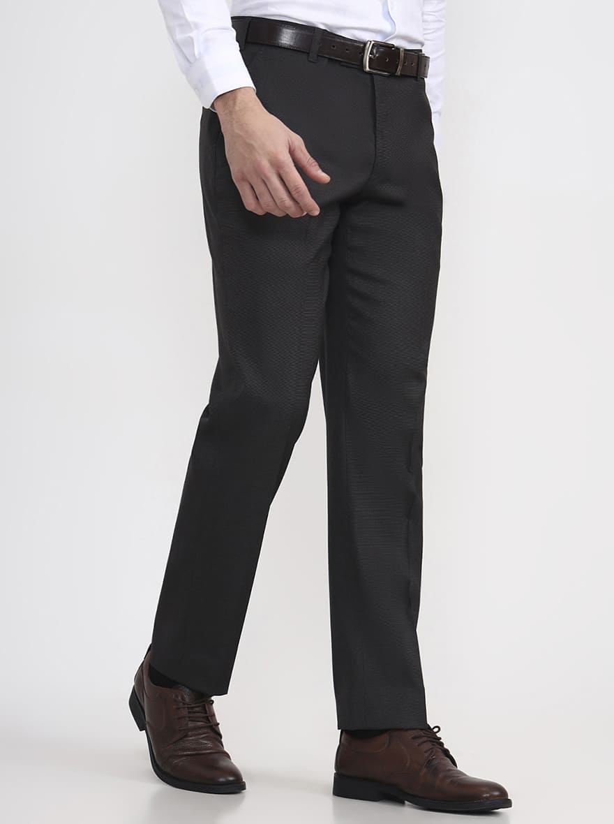 Grey Solid Regular Fit Formal Trouser | JadeBlue