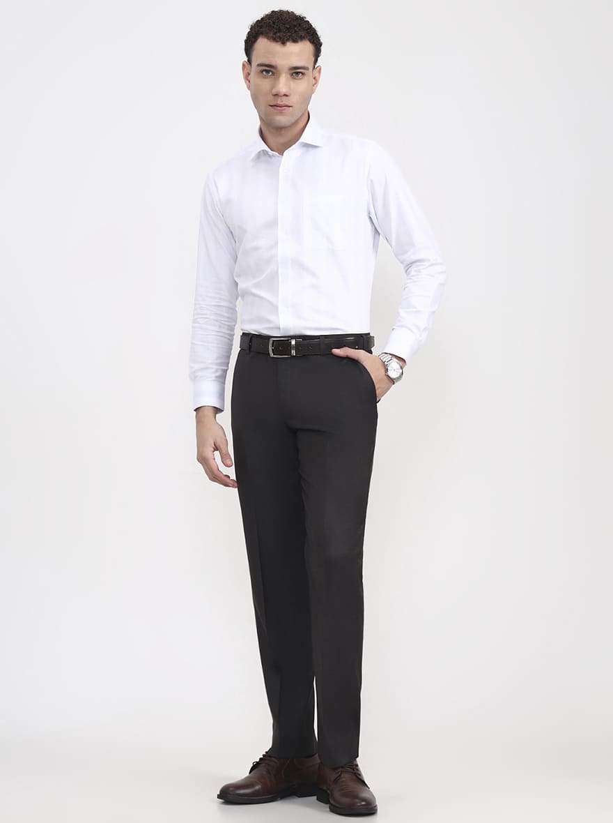 Grey Solid Regular Fit Formal Trouser | JadeBlue
