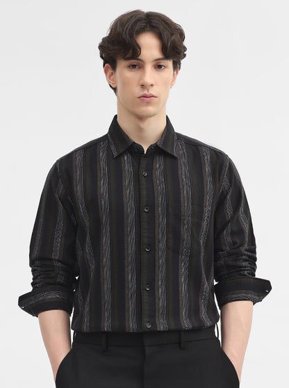 Olive Striped Slim Fit Casual Shirt | JadeBlue