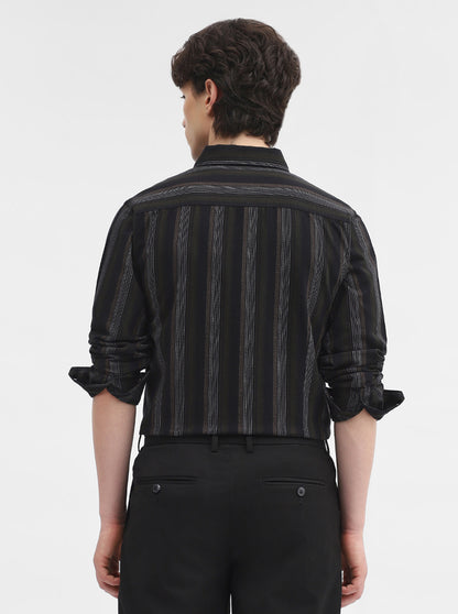 Olive Striped Slim Fit Casual Shirt | JadeBlue