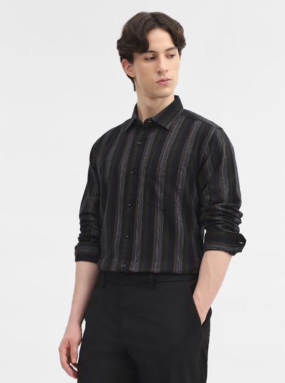 Olive Striped Slim Fit Casual Shirt | JadeBlue