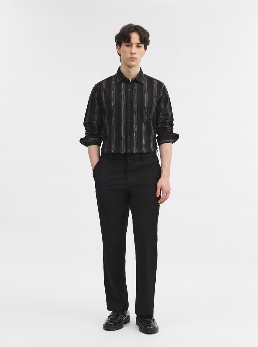 Olive Striped Slim Fit Casual Shirt | JadeBlue