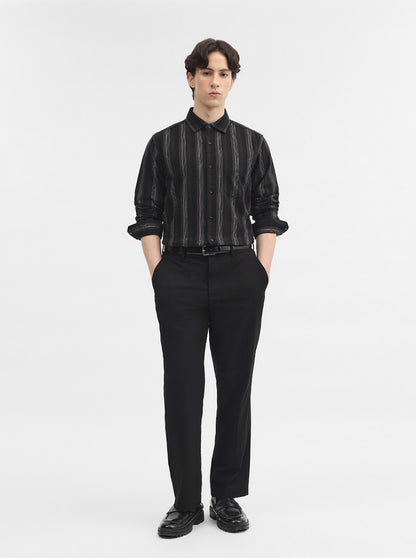 Olive Striped Slim Fit Casual Shirt | JadeBlue
