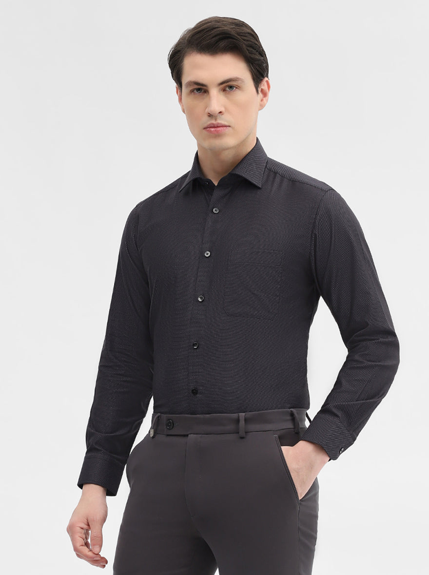 Grey Solid Slim Fit Formal Shirt | Metal