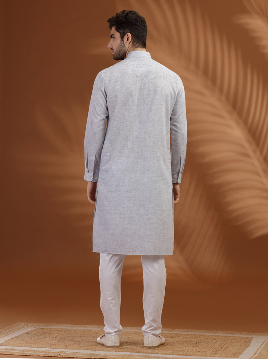 Grey Solid Modi Kurta | JadeBlue