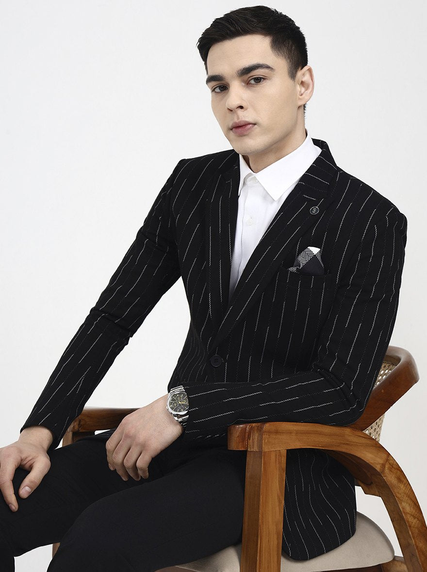 Black Printed Regular Fit Blazer | Wyre