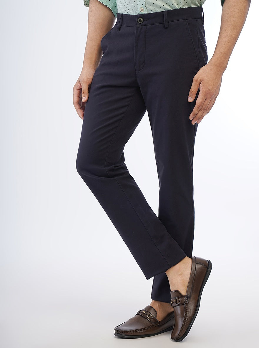 Navy Solid Uno Fit Casual Trouser | JadeBlue