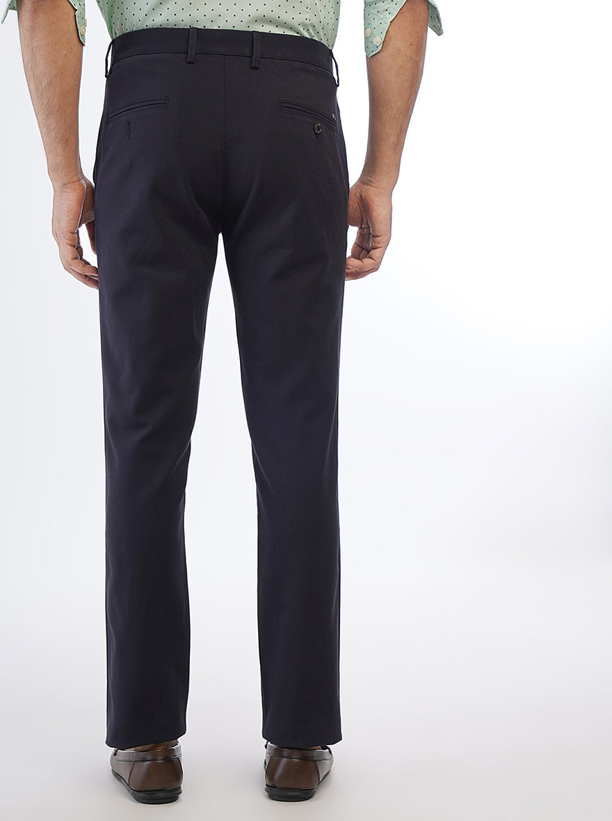 Navy Solid Uno Fit Casual Trouser | JadeBlue