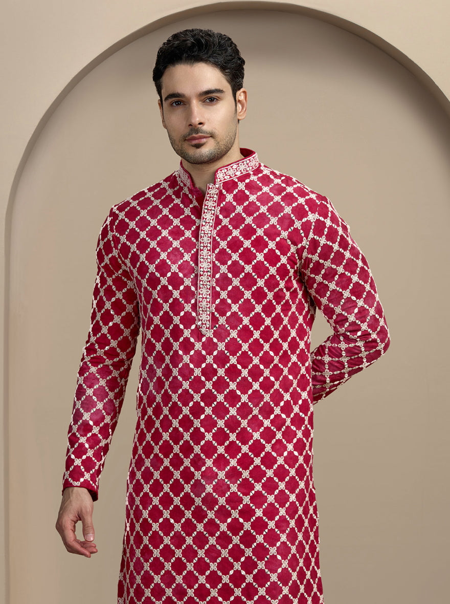Maroon & Cream Printed Kurta Pajama | Virasana