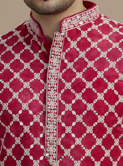 Maroon & Cream Printed Kurta Pajama | Virasana