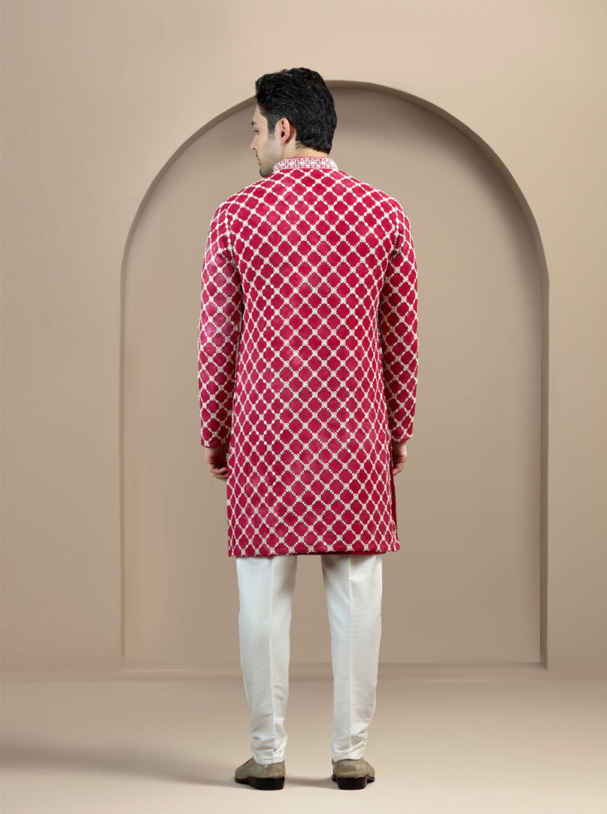 Maroon & Cream Printed Kurta Pajama | Virasana