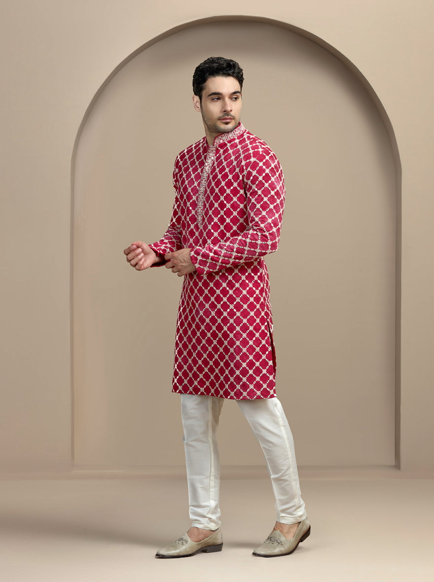 Maroon & Cream Printed Kurta Pajama | Virasana