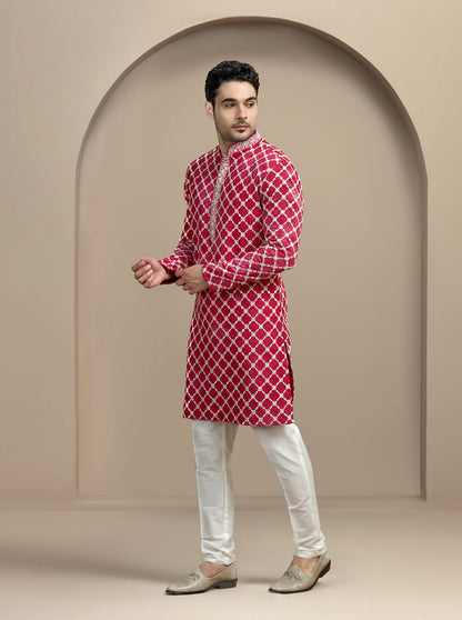 Maroon & Cream Printed Kurta Pajama | Virasana