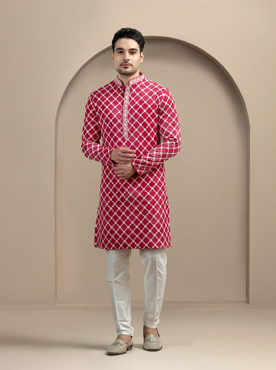 Maroon & Cream Printed Kurta Pajama | Virasana