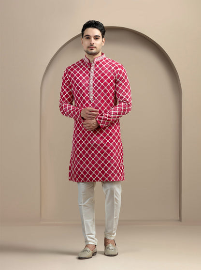 Maroon & Cream Printed Kurta Pajama | Virasana
